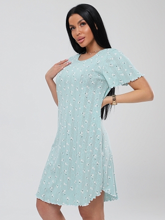 Женская сорочка Сор-111(Риб) / Бирюзовый (цветы)