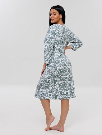 Женский халат Х-80(М) / Серо-зеленый (цветы)