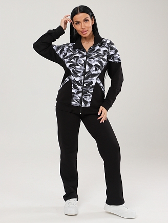 Женский костюм футер КФ-215 / Черный, мазки