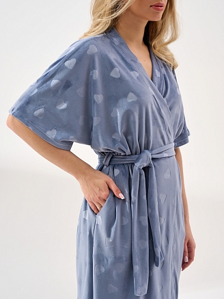 Женский халат "Велюровое сердце" 2186-В / Индиго (сердечки)