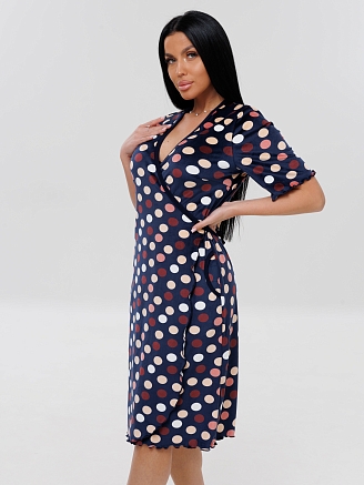 Женский халат Х-185(В) / Темно-синий (горох)