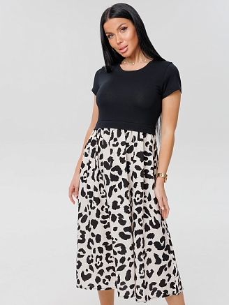 Женское платье Пл-88(Шт/вис) / Молочный (леопард)