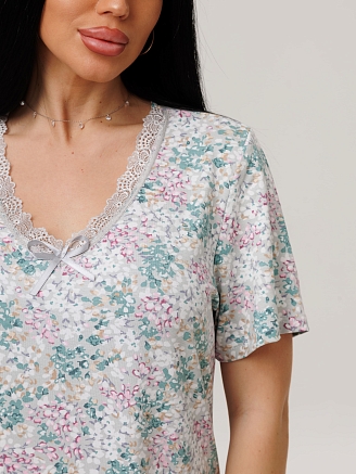 Женская сорочка Сор-24(Вис) / Бирюзовый (цветы)