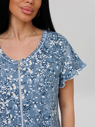 Женский халат Х-98(К) / Серо-голубой (цветы)