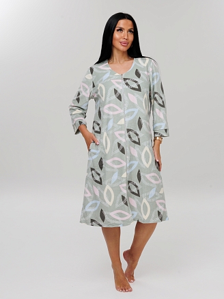 Женский халат Х-80(М) / Серо-зеленый (узоры)
