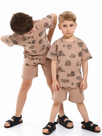 Детская пижама с шортами "Семья" / Коричневый
