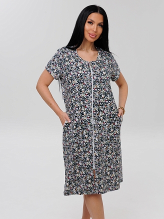 Женский халат Х-95(К) / Серо-зеленый (мелкие цветы)