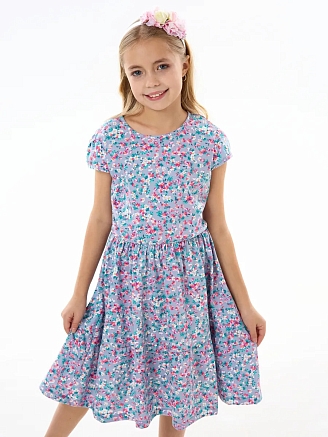 Детское платье "Карусель" / Нежные цветочки на голубом