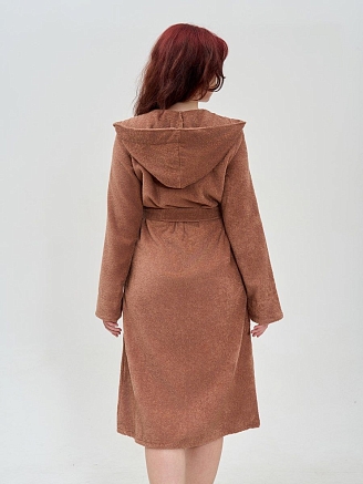 Женский махровый халат с капюшоном / мокко