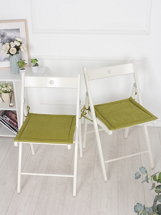 Комплект квадратных подушек на стул с завязками (4 шт.) арт. PKK / Оливковый