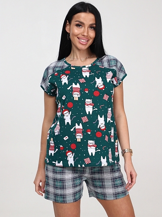 Женская пижама с шортами КК-39 / Котики