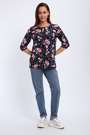 Кофта женская из футера Анфиса / Цветы на синем