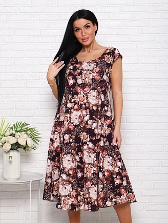 Женское платье П-8 / Пионы на коричневом