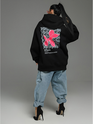 Женское худи Камелия / Черный собачка