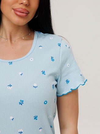 Женская сорочка Сор-106(Каш) / Светло-голубой (мелкие цветы)