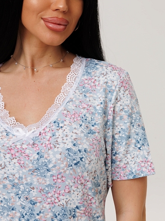 Женская сорочка Сор-24(Вис) / Серо-голубой (цветы)