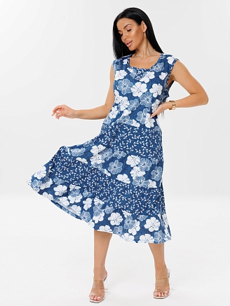 Женский сарафан С-36(К) / Индиго (цветы)