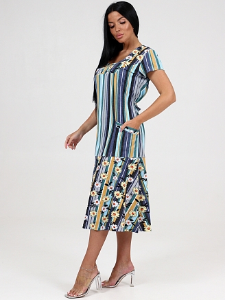 Женское платье Вера макси ПлК-340 / Ромашки на полосе