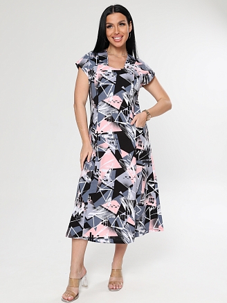 Женское платье Рамка ПлК-623 / Геометрия серо-розовая