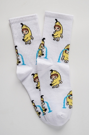 Женские носки  стандарт Банана - кот / белый