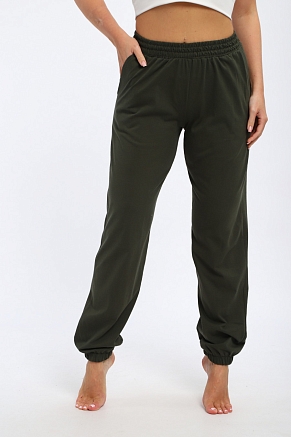 Брюки женские из кулирки на резинке  / Темный хаки