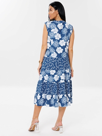 Женский сарафан С-36(К) / Индиго (цветы)