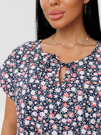 Женское платье Пл-64(К) / Темно-синий (цветы)