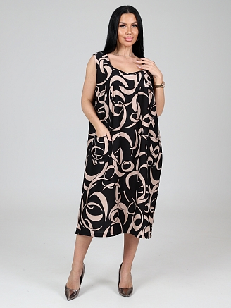 Женский сарафан МАКСИ СК-345 / Бежевые ленты на черном