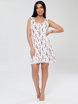 Женская сорочка Сор-110(Каш) / Белый (красные цветы)