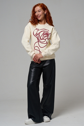 Женский свитшот 8577 / молочный+роза