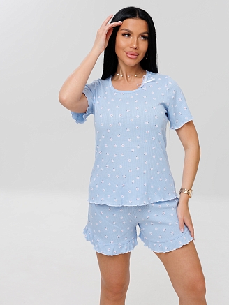 Женская пижама П-97(Каш) / Голубой (цветы)
