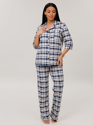 Женский костюм К-132(К) / Синий (бежевая клетка)