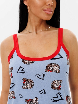 Женская сорочка Сор-104(К) / Серо-голубой (сердечки)