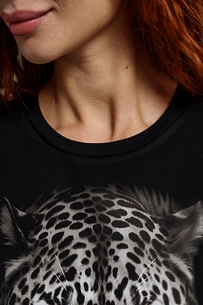 Женский лонгслив 8513 / черный+леопард