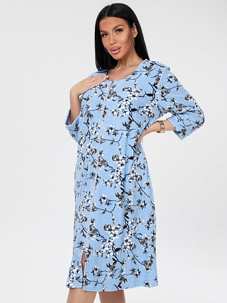 Женский халат Х-80(М) / Голубой (цветы)