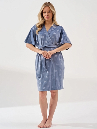 Женский халат "Велюровое сердце" 2186-В / Индиго (сердечки)