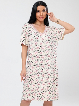 Женская сорочка Сор-24(Вис) / Молочный (цветы)