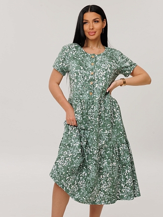Женское платье Пл-116(К) / Зеленый (цветы)