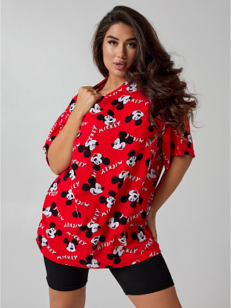 Женская футболка Ирбис / Микки красный