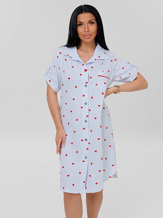 Женский халат Х-101(К) / Голубой (сердечки)