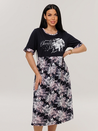 Женское платье Пл-167(К) / Черный (белый цветок)