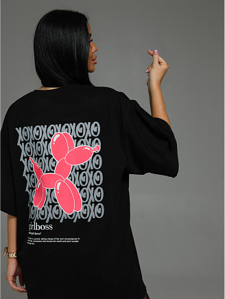 Женская футболка Бабл / Черный собачка