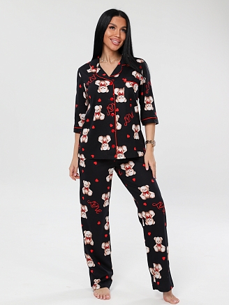 Женский костюм К-132(К) / Черный (медвежата)