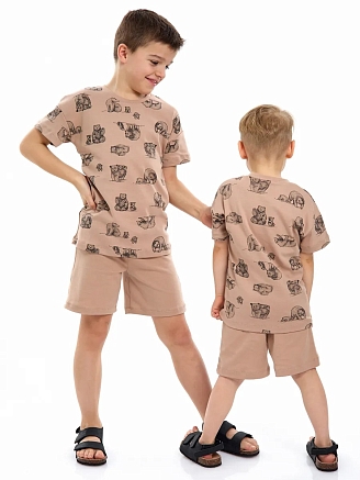 Детская пижама с шортами "Семья" / Коричневый