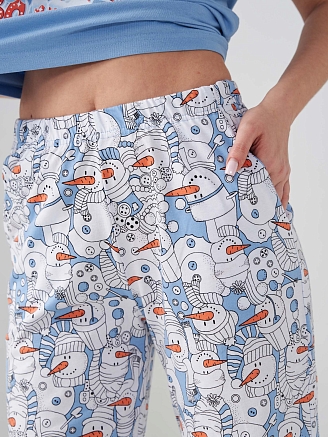 Женская пижама "Снеговик" 2414-К / Голубой