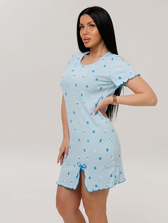 Женская сорочка Сор-106(Каш) / Светло-голубой (мелкие цветы)