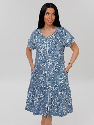 Женский халат Х-98(К) / Серо-голубой (цветы)