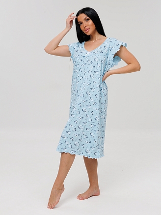 Женская сорочка Сор-71(К) / Ярко-голубой (цветы)