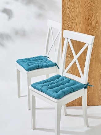 Комплект подушек на стул с завязками (бязь) 16т. / Морская волна