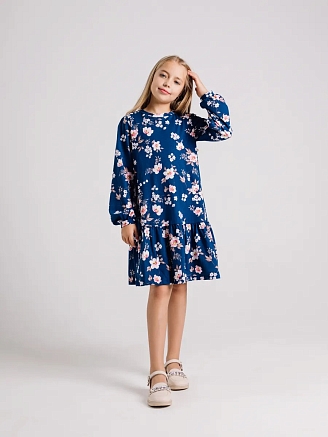 Детское платье "Конфетка" / Жасмин на синем